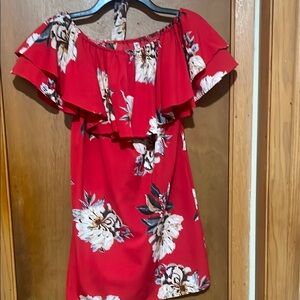 Floral Off-Shoulder Red Dress